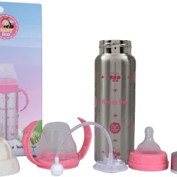 3 in 1 Three Head Cartoon Printed Baby Steel Feeding Bottle - 240 ml - 240 ml-image-19