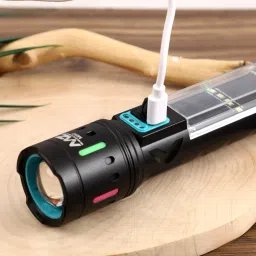 mz M257 (RECHARGEABLE LED METAL TORCH) Zoomable 80W with 1500mAh Battery & 5 Modes Torch image 4