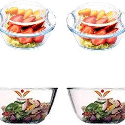 Borosilicate Glass Microwave Safe Mixing Bowl 2100 ML, Serving Casserole 1500 ML (Set of 4) Bowl Serving Set-image-0
