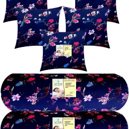 Combo Set Of 5 Cushion And 2 Microfibre Floral Bolster Pack of 7-image-108