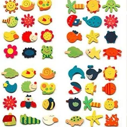 Wooden Nature Theme Magnets - Set of 40, Multicolour Fridge Magnet Pack of 40-16