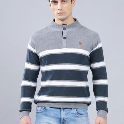 Men Striped Mandarin Neck Multicolor Sweater-image-37