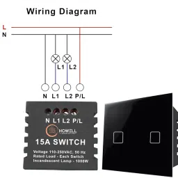 Howell 2 Gang Wi-Fi Smart 15 Amp Touch Switch Compatible With Alexa, Google & Siri Smart Switch image 3