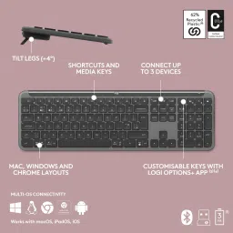 Logitech MK950 Bluetooth Standard Multi-device Keyboard Compatible with Desktop, Laptop, Mac Easy to Use,Plug and Play,Quick, Comfy Durable body image 2