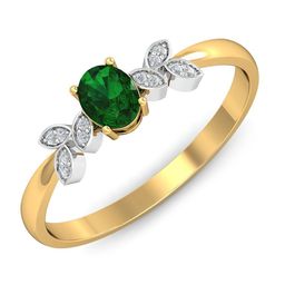 KUBERBOX Allie Artistic 18KT Gold Diamond-Studded Emerald Ring-1.76gm-image-4