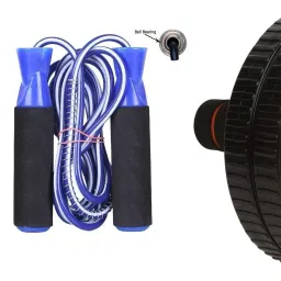 Combo Of 1PC Tummy Trimmer , 1PC Black Single Foam Skipping Rope And 1PC Ab-Roller Fitness Accessory Kit Kit-19
