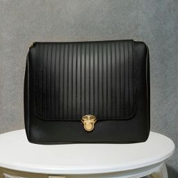 Black Women Sling Bag | Chic Ribbed Flap | Luxe Gold Lock | Trendy & Compact | Ideal for Daily Use-image-66