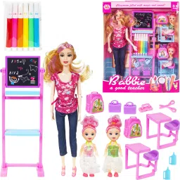 Teacher Doll Set with Flexible Joints, Sketch Pens, Writing Board, Accessories-46