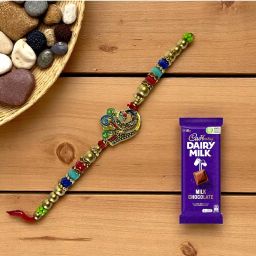 ssappliances Designer Designer Rakhi with Chocolate, Roli Chawal & Greeting Card| Raksha Bandhan Combo Assorted Greeting Card, Rakhi, Chawal Roli Pack Set image 3