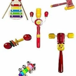 wooden hand crafted rattle set for kids, babies, infants, non toxic finished instrument - pack of 6- Multi color Rattle-image-11