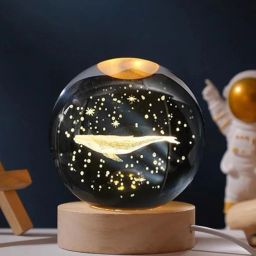 3D Whale Crystal Ball Night Light,LED Solar System With Wooden Base Table Lamp-image-86