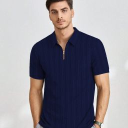 Men Self Design Polo Neck Polyester Blue T-Shirt-image-71