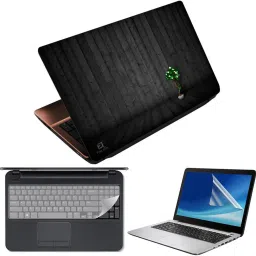 FineArts Tree Wooden 3 in 1 Laptop Skin Pack With Screen Guard & Key Protector Combo Set-image-1