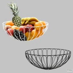 2 Pcs Metal Fruits & Vegetables Basket Bowl | Sunflower - Black & White Iron Fruit & Vegetable Basket-image-48
