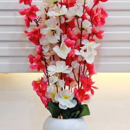 Artificial Flowers With Pot For Home Decoration, Office Decor Cherry Blossom Maroon, White Cherry Blossom Artificial Flowerwith Pot-35