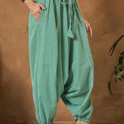 Checkered Cotton Women Harem Pants-image-77