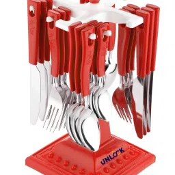 Coconut Cutlery Set for Dining Table with Stand 24 PCs Stainless Steel Cutlery Set (RED) Stainless Steel Tea Spoon, Soup Spoon, Coffee Spoon, Ice-cream Spoon, Salad Spoon Set-image-18