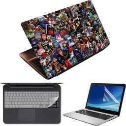 Techfit 3 in 1 Laptop Skin Decal Vinyl Pack 15.6 inch with Screen Guard and Silicone Keyboard Protector - Printed Poster Collage Combo Set-image-55