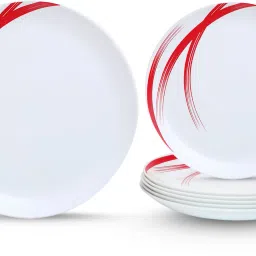 Pack of 7 Opalware platter set Made of toughened opal glass Red stella Dinner Set-image-46