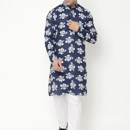 Hangup Men Floral Printed Kurta with Pyjamas With Nehru Jacket image 3