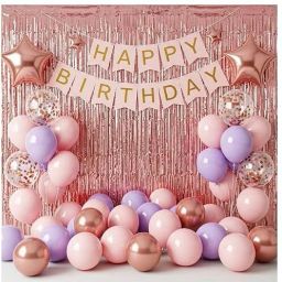 54 Pcs Birthday Decoration Kit | Rose gold color-image-29