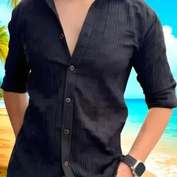 Men Regular Fit Self Design Spread Collar Casual Shirt-picture-1
