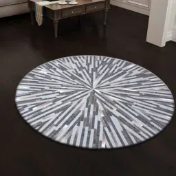 dazzhome Grey Hair On Leather Stripes Hand Woven 6ftx6ft(Round Carpet)-picture-17