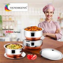 Stainless Steel Copper Bottom Handi 3 Pcs Set With Lid 7 inch Lid Set-15