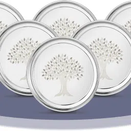 Pack of 6 Stainless Steel Dinnerware Plate Set With Permanent Laser Design "TREE" - Beautiful & Elegant Dinner Set-0