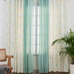 the yellow dwelling Yellow & Blue Cotton Floral 5.5ft Sheer Eyelet Window Curtains (Pack of 4)-picture-48