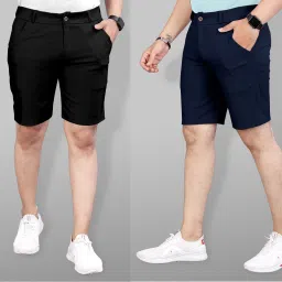 Pack of 2 Solid Men Black, Blue Sports Shorts-image-52