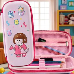 colorbee Dazzling Pink Pencil Case Cartoon Girl in Birthday Dress for School Organizer Animal Character, Cute Girl Cartoon, Floral Prints Art Polyester Pencil Box-picture-18