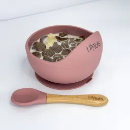 Silicone Feeding Bowl & Spoon Set for Baby | Non Slip Suction Base | Food Grade - Silicon Bowl with Soft Tip Wooden Handle Spoon, Soft on Gums, Suitable for 6+ Months-17