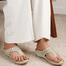 Shezone Women Green Embellished Open Toe Flats with Buckles-46