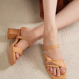 Mast & Harbour Beige Open Toe Block Heels-14