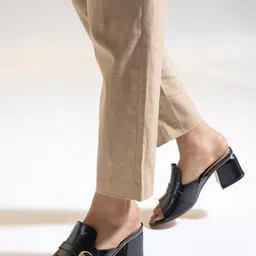 MIORAH Open Toe Leather Block Heeled Mules-24