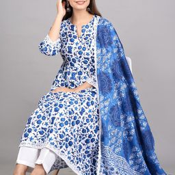 SkyaSia Floral Printed Regular Kurta With Trousers & Dupatta image 4