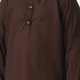 Muffin Shuffin Boys Brown Kurta & Pyjamas with Nehru Jacket & Mask image 5