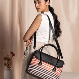ZOUK Striped Structured Jute Handheld Bag image 1