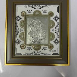 Radha Krishna 99% Silver Plated Photoframe|Radha Krishna Temple Religious Frame Decorative Showpiece - 12 cm-image-8