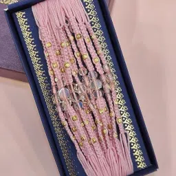 Bracelet Pink Rakhi Bracelet with Crystal Beads – No.17 | Includes Greeting Card Assorted Rakhi Set-image-0