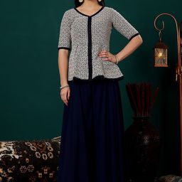 Ethnovog Embroidered Regular Sequinned A-Line Kurti with Sharara & Dupatta image 4