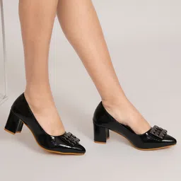 FABBHUE Embellished Pointed Toe Block Pumps image 5