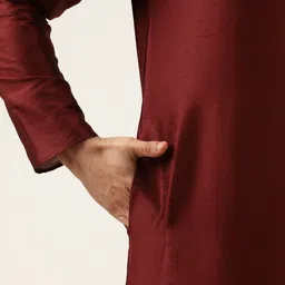 Sojanya Men Peach-Coloured & Maroon Solid Kurta Pyjama & Printed Sherwani Set image 3