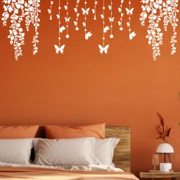 Combo Painting Wall Stencils (Size - 16X24 Inch) CREEPER BOTANICAL THEME- Cherry Falling Leaf & Hanging Butterfly DIY Reusable Design Ideal For Bedroom, Drawing Room, Living Room, Office, Art Gallery & Studio Decoration Stencil-17