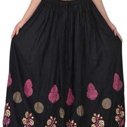 Women Floral Print Regular Black Skirt-image-80