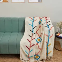 White Cotton Bohemian tufted 70x60 Inches Throw by Jutie Pie-picture-18
