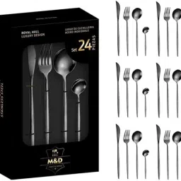 24 Piece Premium Stainless Steel Cutlery Set (black) Stainless Steel Cutlery Set-16