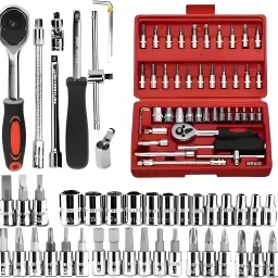 46PCS Sockets, Extension Bars, Mechanic Kits for Household Auto Repair Set Tool Box-3