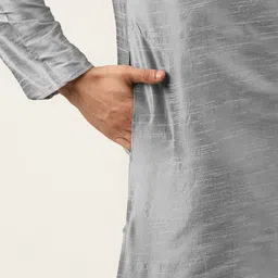SOJANYA Men Grey Kurta with Churidar & Nehru Jacket image 4